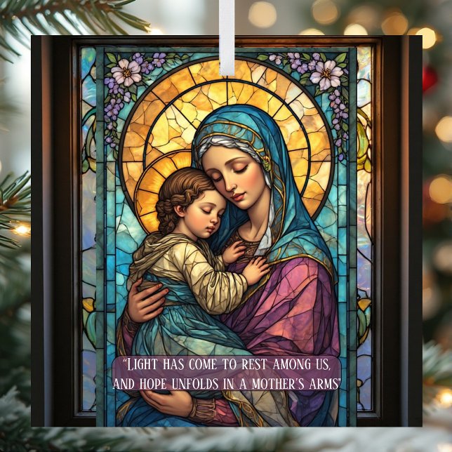 Ornement En Verre Heavenly Madonna & Child Catholic Christmas Quote (Heavenly Madonna & Child Catholic Christmas Quote Glass Ornament)