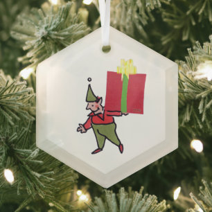 Ornement en verre hexagonal Elf With Red Box