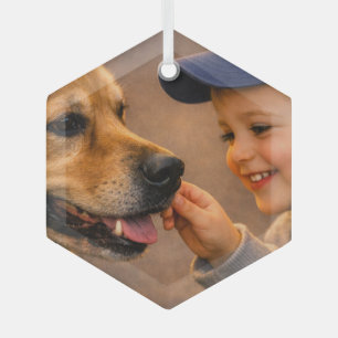 Ornement en verre hexagonal Garçon et son chien