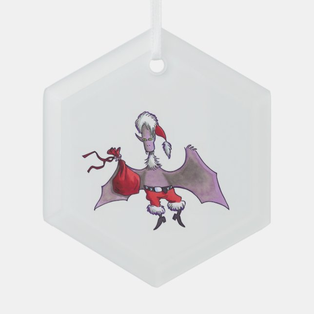 ornement en verre hexagonal Santa Bat (Recto)