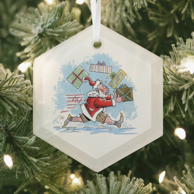 Ornement en verre hexagonal Santa Unprepared (Insitu)