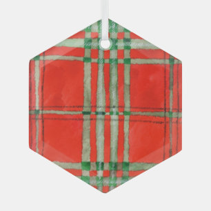 Ornement en verre hexagonal tartan rouge Scott