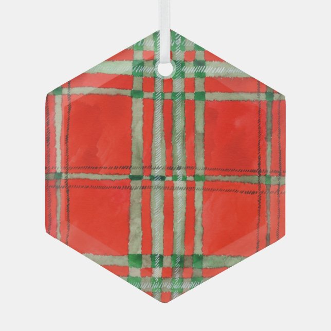 Ornement en verre hexagonal tartan rouge Scott (Recto)