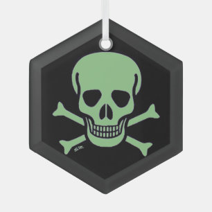 Ornement en verre hexagone de Crâne vert