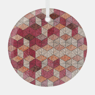 Ornement En Verre Hexagons brodés : Patchwork Bohème Imprimer.