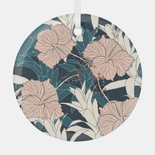 Ornement En Verre Hibiscus rose tropical, arrière - plan sombre