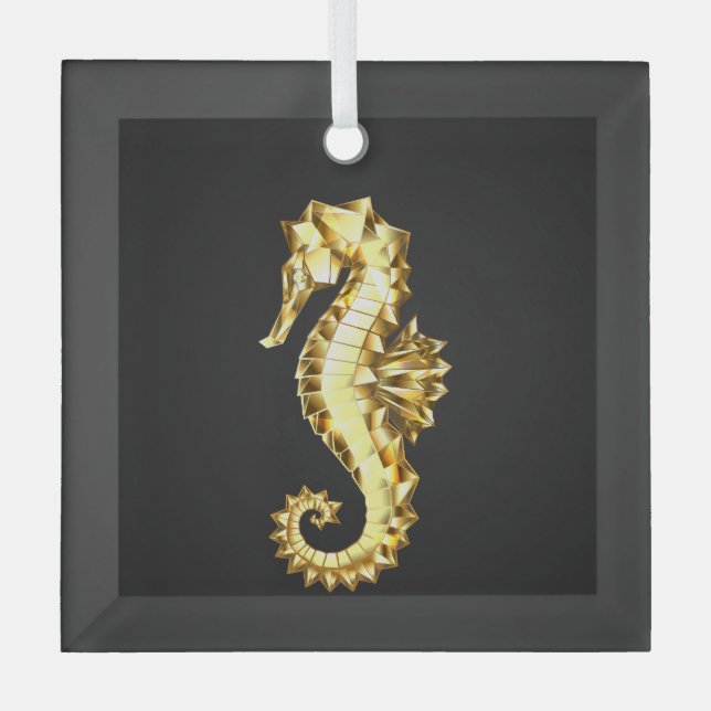 Ornement En Verre Hippocampe Polygonal Or (Recto)