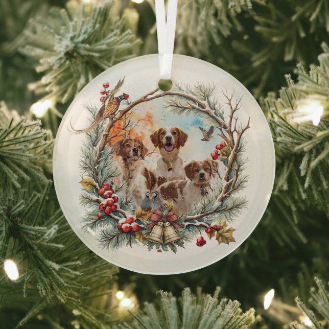 Ornement En Verre  Holiday Cheer With a Brittany Spaniel (Insitu)