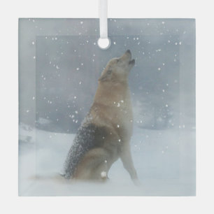 Ornement En Verre Holiday Wolf and Snow Howling