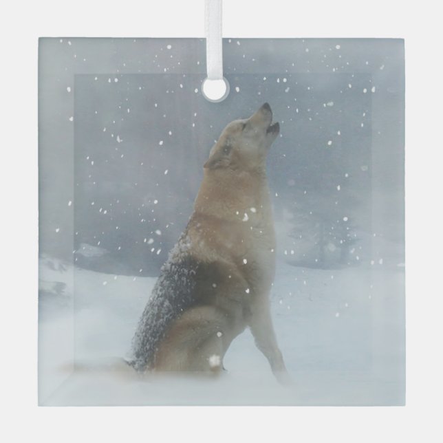 Ornement En Verre Holiday Wolf and Snow Howling (Recto)