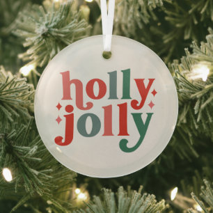 Ornement En Verre Holly Jolly - Typographie des Fêtes Rétro