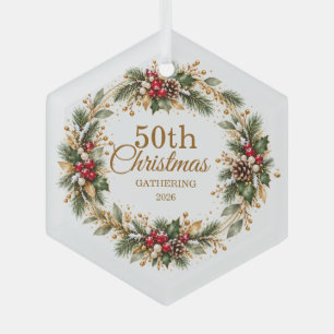 Ornement En Verre Holly Pine Snow Gold Noël