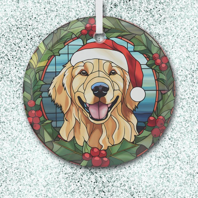 Ornement En Verre Holly Wreath Golden Retriever Chien Noël (Créateur téléchargé)