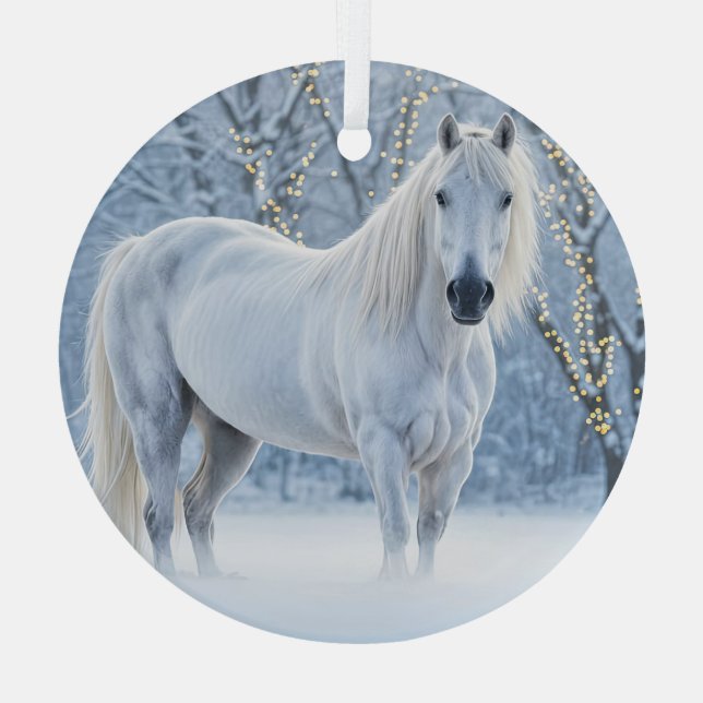 Ornement En Verre Horse in Snow Pretty Christmas Holiday (Verso)