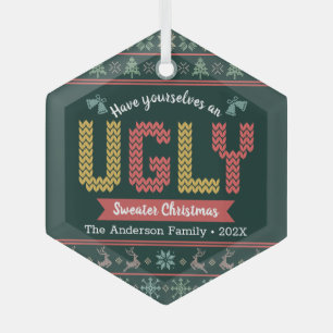 Ornement En Verre Hunter Green Knit Ugly Sweater Nordic Christmas