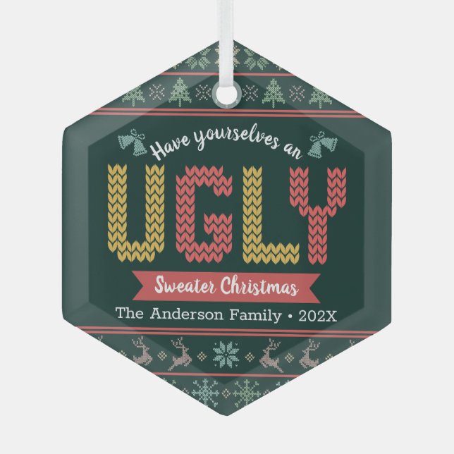 Ornement En Verre Hunter Green Knit Ugly Sweater Nordic Christmas (Recto)