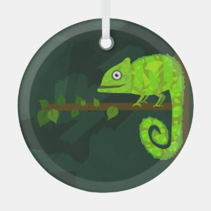 Ornement En Verre Illustration de caméléon vert mignon Reptile tropi