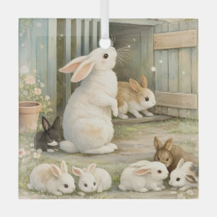 Ornement En Verre Illustration de jardin de lapin vintage   Cottagec