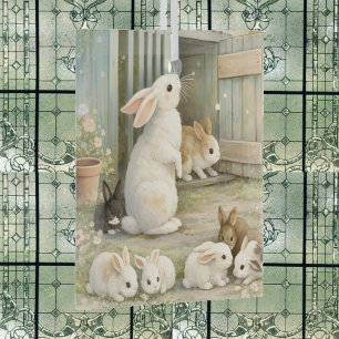 Ornement En Verre Illustration de jardin de lapin vintage Cottagec
