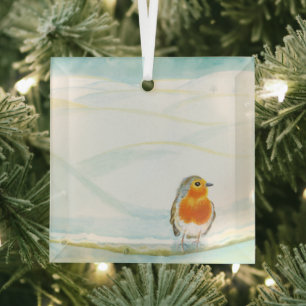 Ornement En Verre Illustration White Winter Landscape Avec Robin
