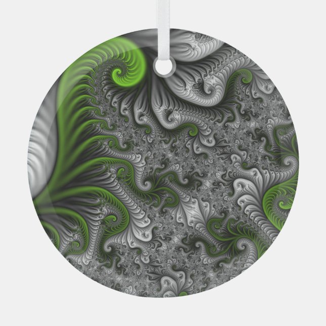 Ornement En Verre Imaginaire Monde Vert Et Gris Art Fractal Abstrait (Recto)