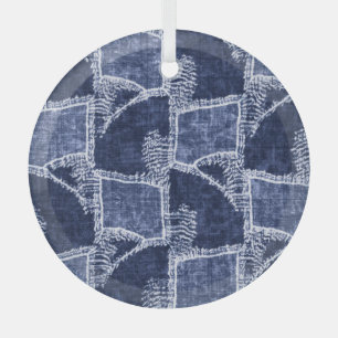 Ornement En Verre Indigo Patchwork : Texturé Checked Elegance