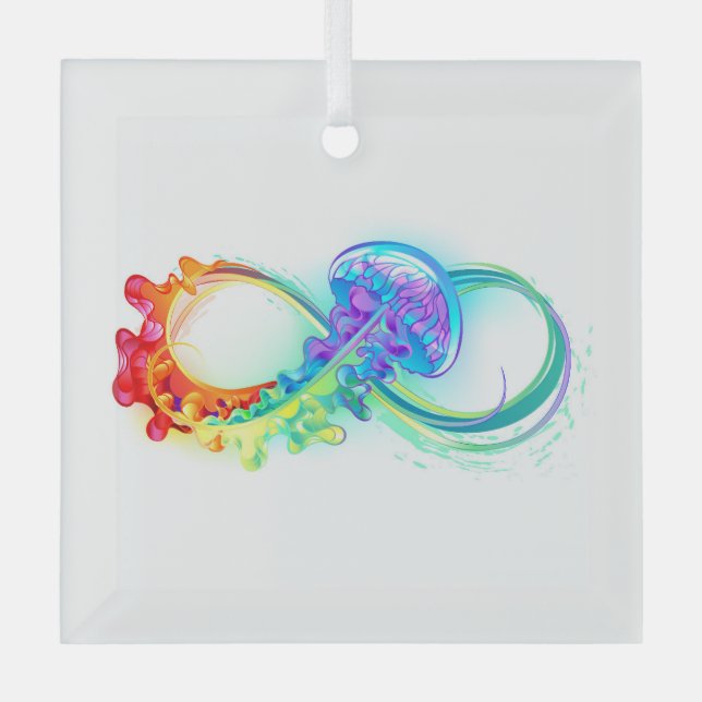 Ornement En Verre Infinity avec Rainbow Jellyfish (Recto)