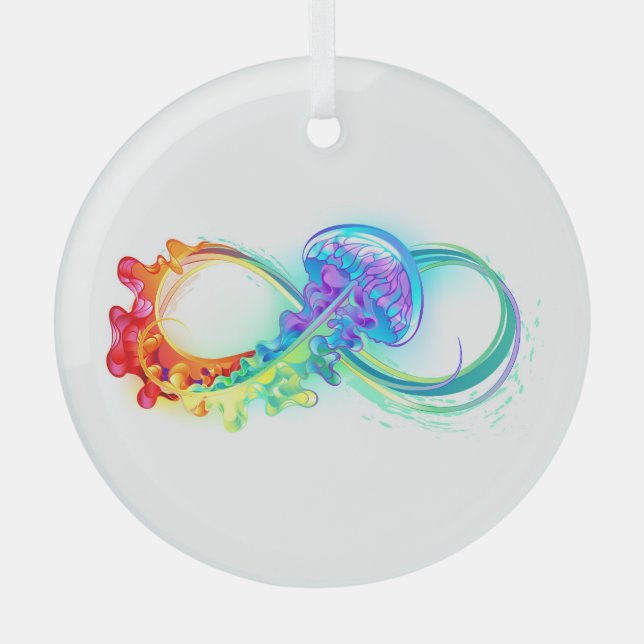 Ornement En Verre Infinity avec Rainbow Jellyfish (Recto)