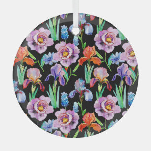 Ornement En Verre Iris Peony Aquarelle Motif Floral