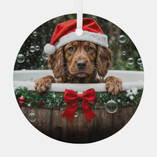 Ornement En Verre Irish Setter Joyeux Noël Chien de vacances
