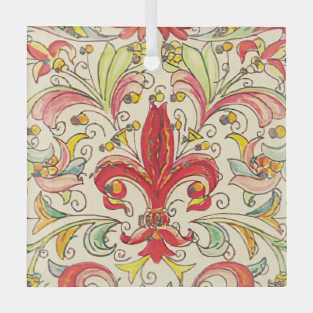 Ornement En Verre Italien Florentine Fleur de Lis Motif (Recto)