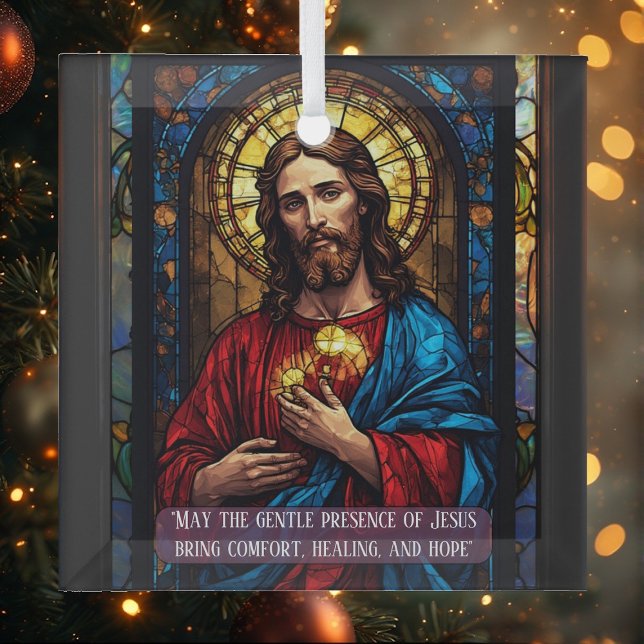 Ornement En Verre Jesus Icon of Healing Religious Christmas Quote  (Jesus Icon of Healing Religious Christmas Quote Glass Ornament)