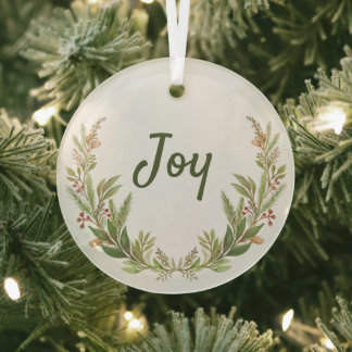 Ornement En Verre Joie Aquarelle originale botanique Noël