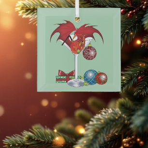 Ornement En Verre Joie de Noël Fête Rouge Cocktail Dragon de Fête