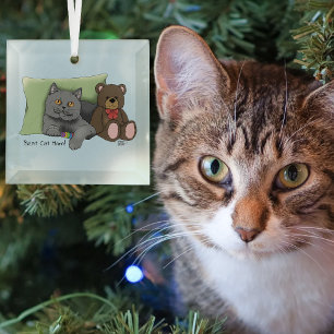 Ornement En Verre Jolie Bleue Adorable Grise Meilleure Maman Chat Fê