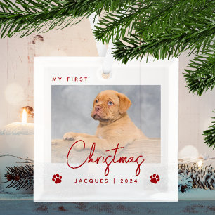 Ornement En Verre Jolie photo de chiot pour le 1er Noël - empreintes