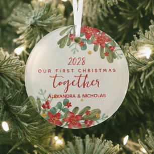 Ornement En Verre Jolie Poinsettia Premier Noël Personnalisé