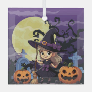 Ornement En Verre Jolie sorcière d'Halloween en anime