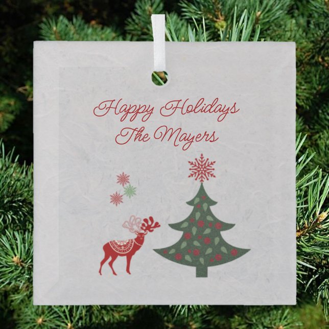 Ornement En Verre Jolies fêtes Arbre de Noël & Rennes rouges (Créateur téléchargé)