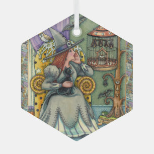 ORNEMENT EN VERRE JOLIMENT WITCH, CHAT & SES ANIMAUX, CAGE DE MAIN,