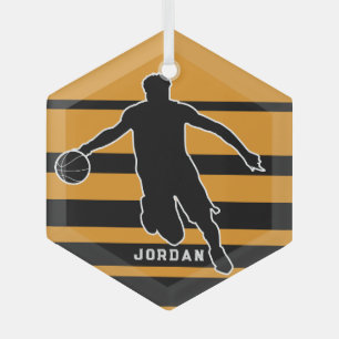 Ornement En Verre Joueur de basket-ball rétro Orange Noir personnali