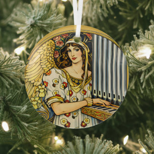 Ornement En Verre Joueur d'orgue ange Art Nouveau musique vintage