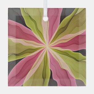 Ornement En Verre Joy, Vert rose Anthracite Imaginaire Fleur Fractal