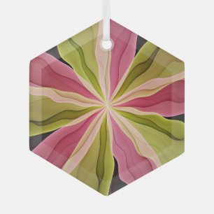 Ornement En Verre Joy, Vert rose Anthracite Imaginaire Fleur Fractal