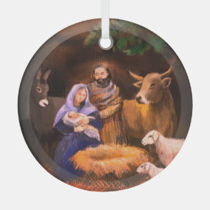 Ornement En Verre Joyeuse nativité de Noël
