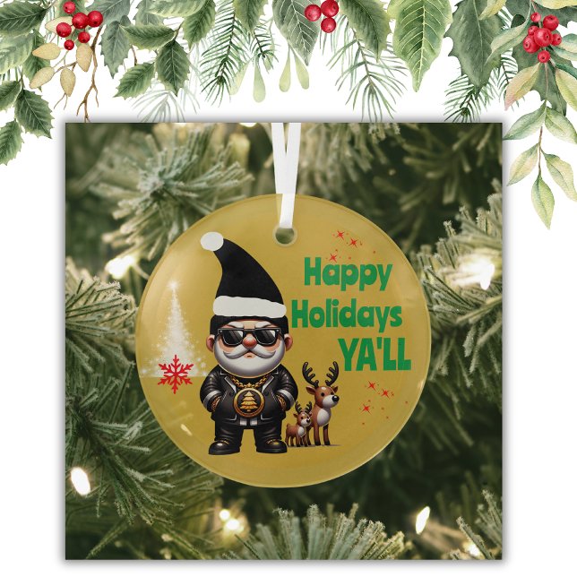 Ornement En Verre Joyeuses fêtes Ya'll Gangsta Xmas sur l'or | (Créateur téléchargé)