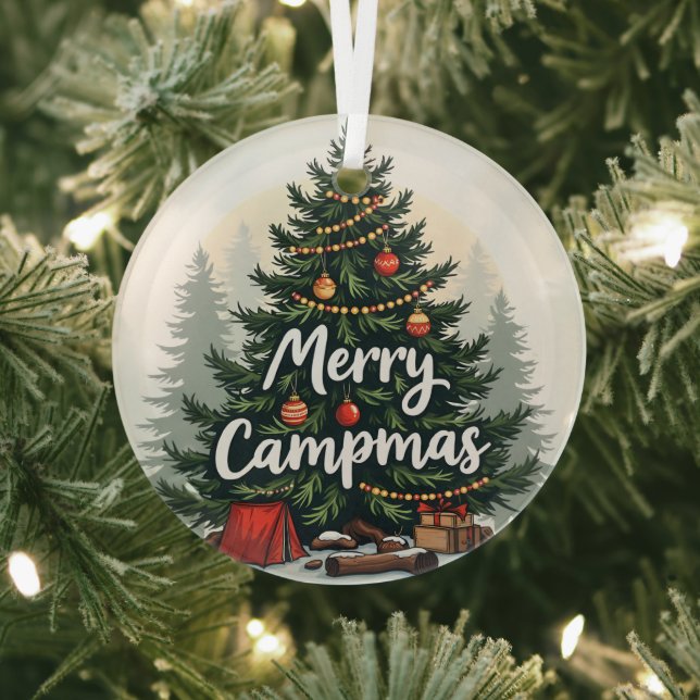 Ornement En Verre Joyeux Campmas Thème de Camping Arbre de Noël (Insitu)