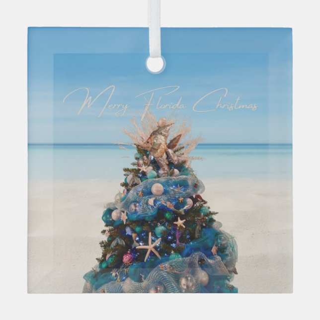 Ornement En Verre Joyeux Floride Noël Tropical Beach Holiday Tree (Recto)
