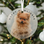 Ornement En Verre Joyeux Howlidays Chien Noël Moderne Superposition<br><div class="desc">Joli chien photo ornement en verre de Noël. Doté d'une photo de votre choix,  d'une bordure recouverte de blanc,  du texte "Happy Howlidays" et du/des nom(s). Tout le texte peut facilement être modifié en utilisant le modèle fourni.</div>