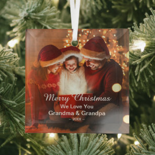 Ornement En Verre Joyeux Noël Amour grand-mère grand-père Photo 